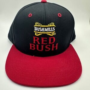 VINTAGE 90s Bushmills Red Bush Snapback Hat One Size Black Red Made In USA